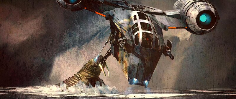 Spaceship Attacking Creature — Gray, Dramatic