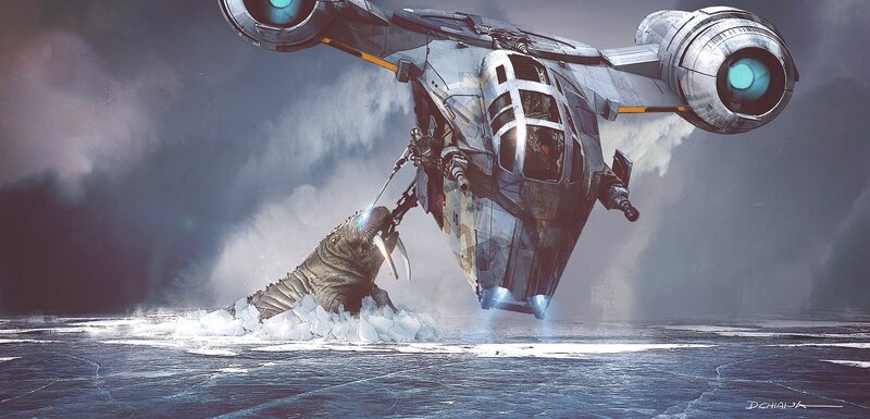Spaceship Attacking Creature — Gray