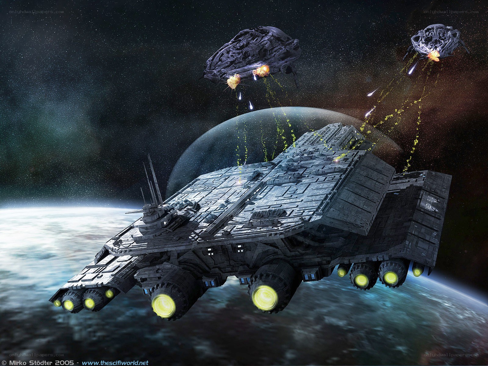 Spaceship battle in orbit