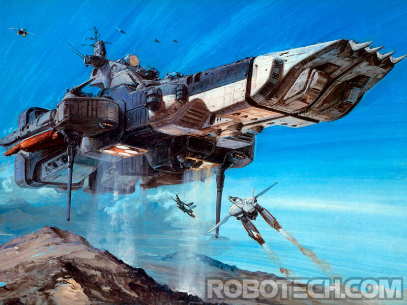 Spaceship battle over mountain