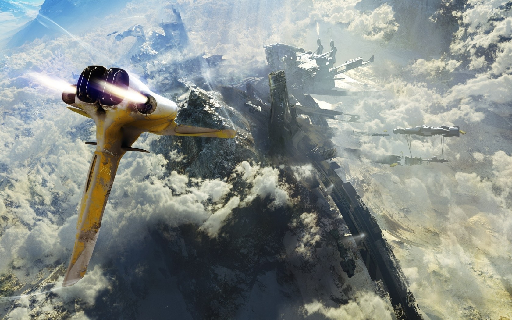 Spaceship battle over planet