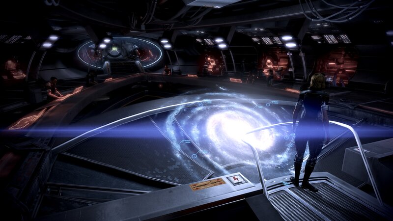 spaceship bridge with galaxy display