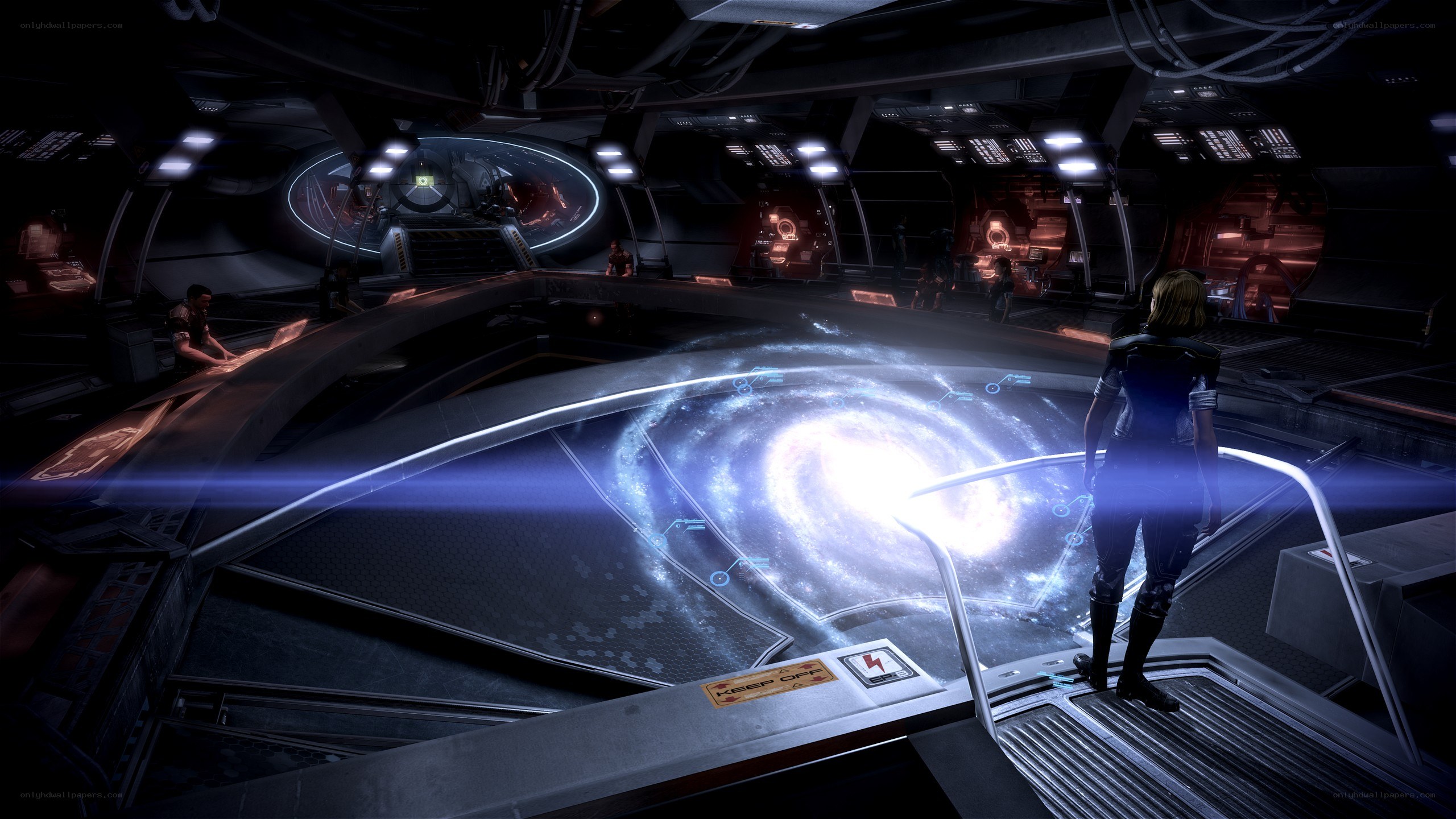 spaceship bridge with galaxy display
