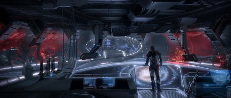 spaceship bridge with galaxy view