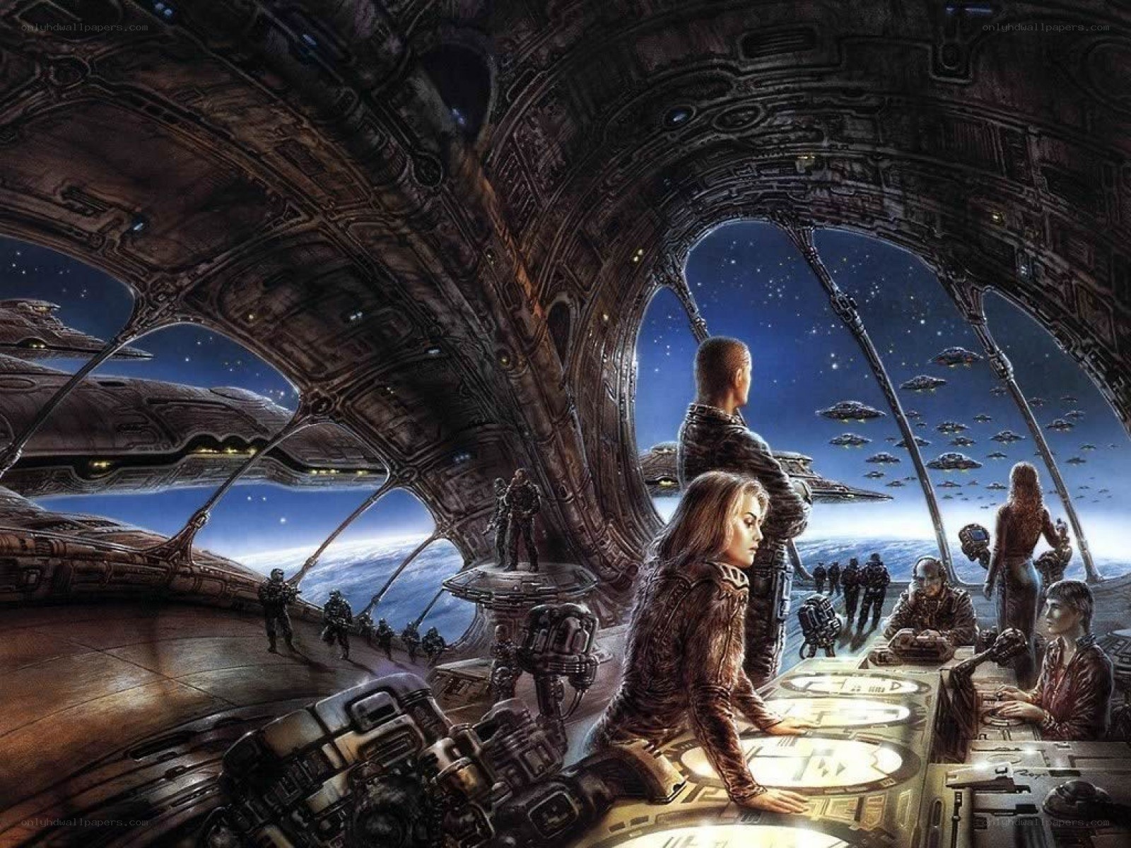Spaceship bridge with star fleet