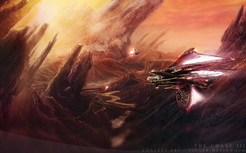 Spaceship chase in canyon