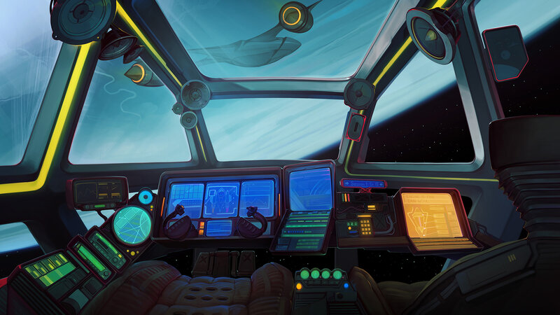 Spaceship Cockpit Interior — Blue, Dramatic