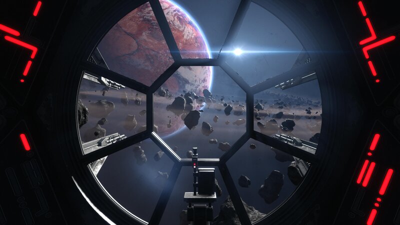 Spaceship Cockpit View — Black, Dramatic, 3d Render, Planet