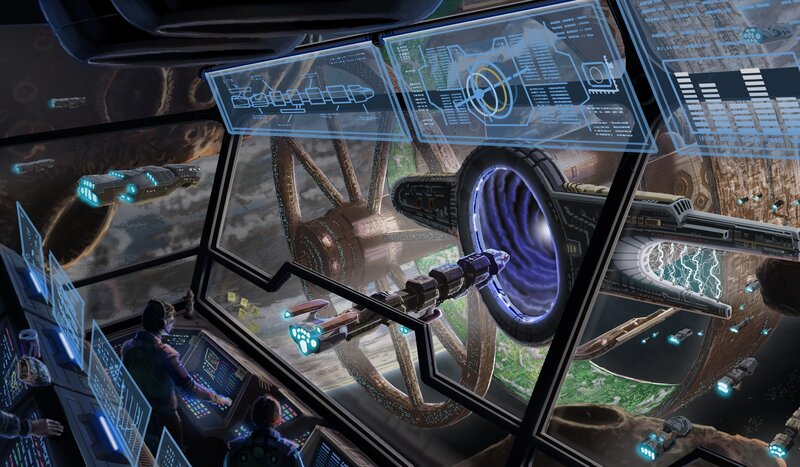 Spaceship Cockpit View — Blue, Dramatic, Digital Art, Control Panels