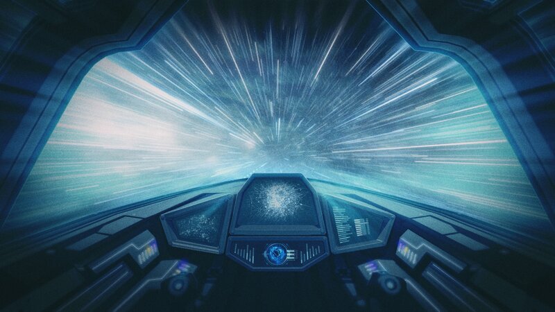 Spaceship Cockpit View — Blue, Dramatic, Digital Art