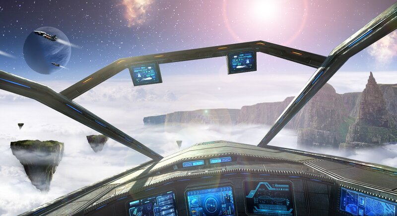 Spaceship Cockpit View — Blue, Dramatic