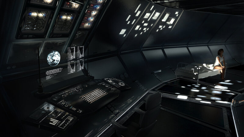 spaceship control room scene