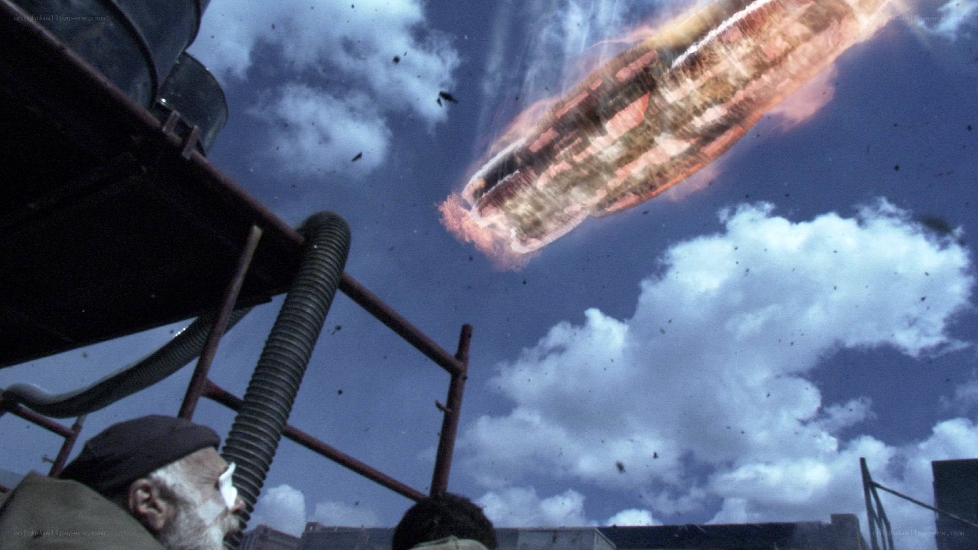 Spaceship crashing in flames