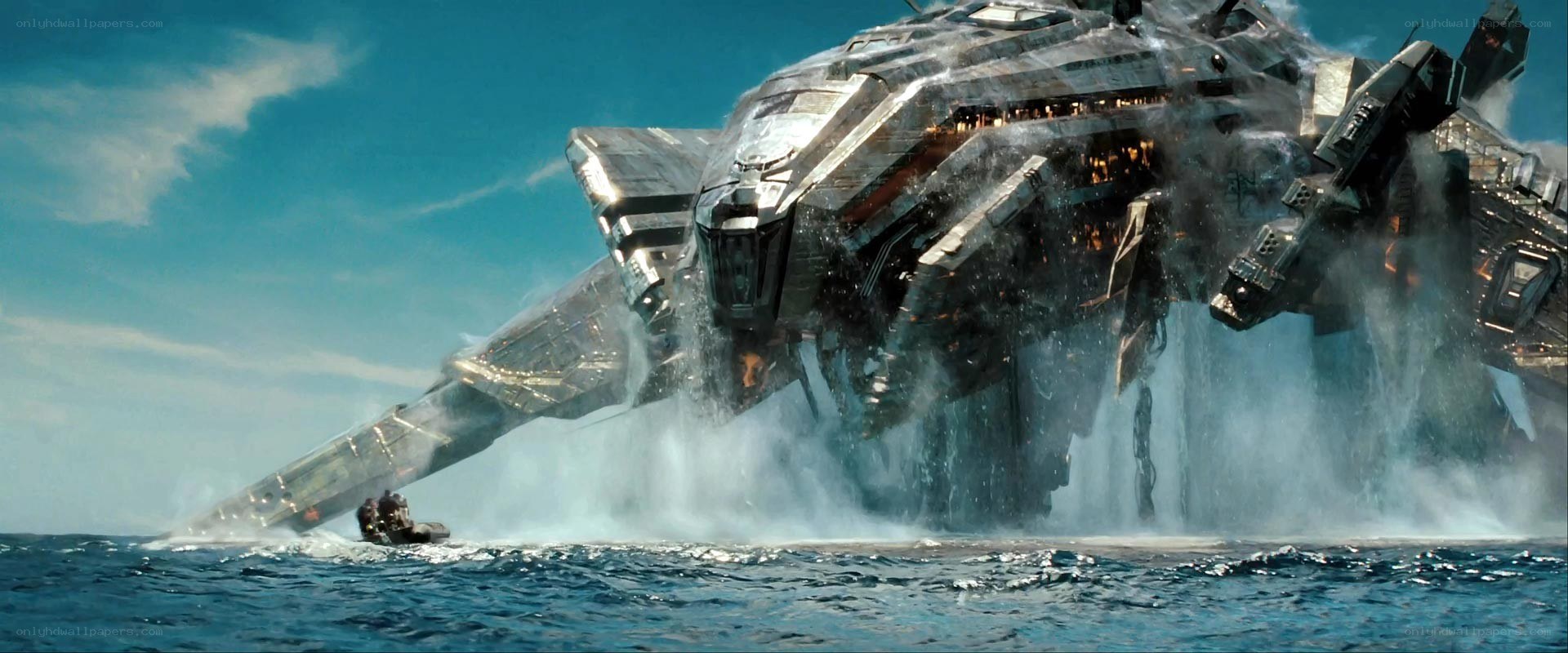 Spaceship crashing into ocean