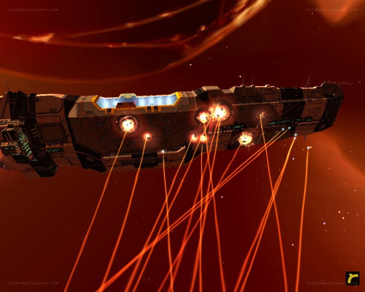 Spaceship firing lasers in space