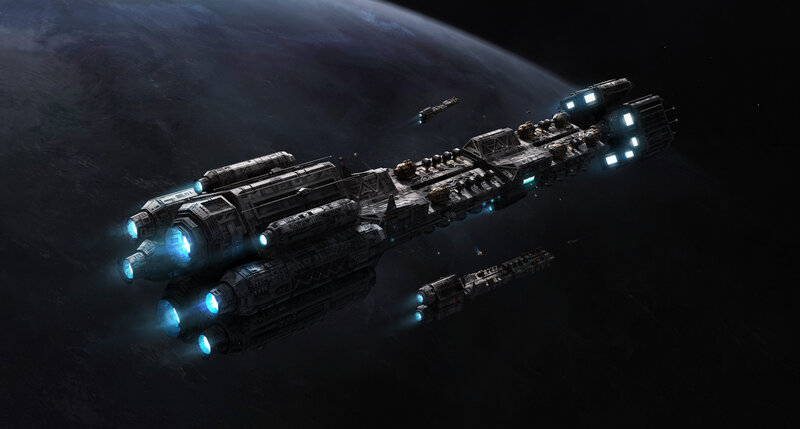Spaceship Fleet in Orbit — Black