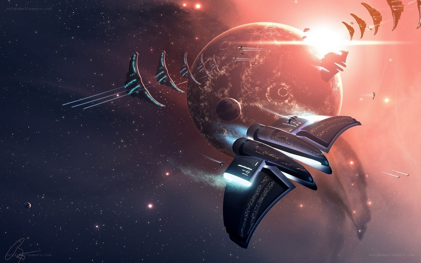 Spaceship fleet in space battle
