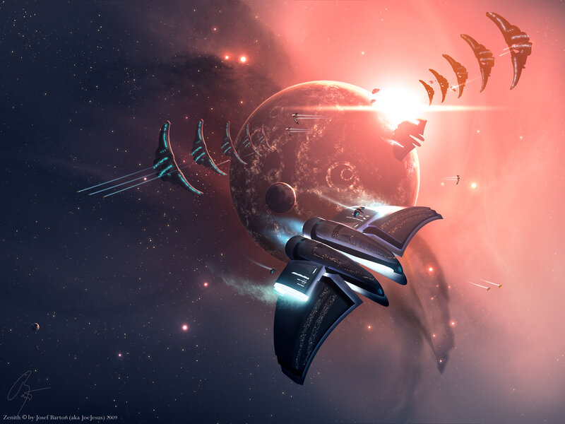 Spaceship fleet in space battle