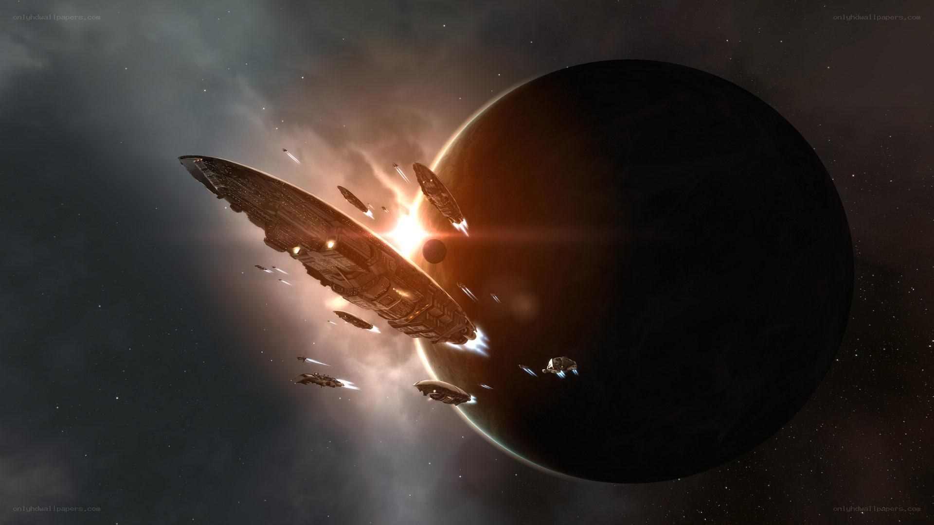 Spaceship fleet in space battle