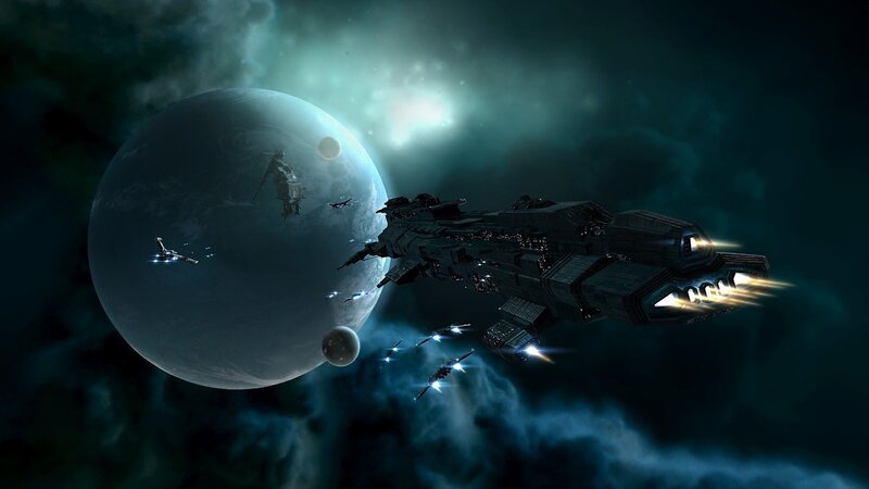 Spaceship Fleet in Space — Blue, Dramatic, Digital Art