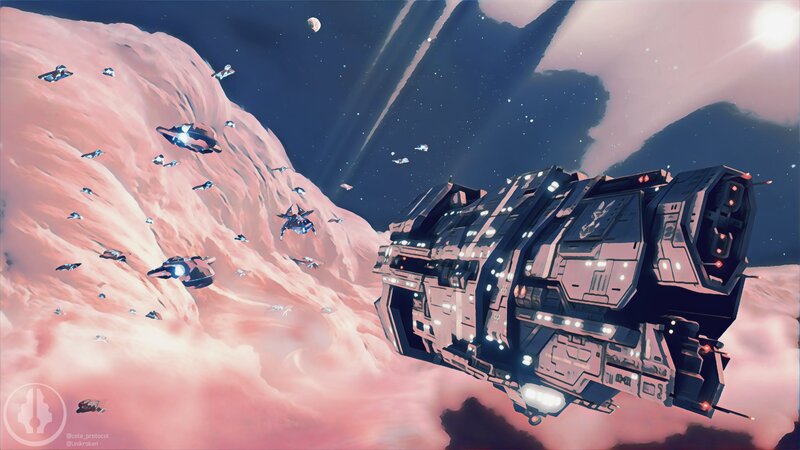 Spaceship Fleet in Space — Pink