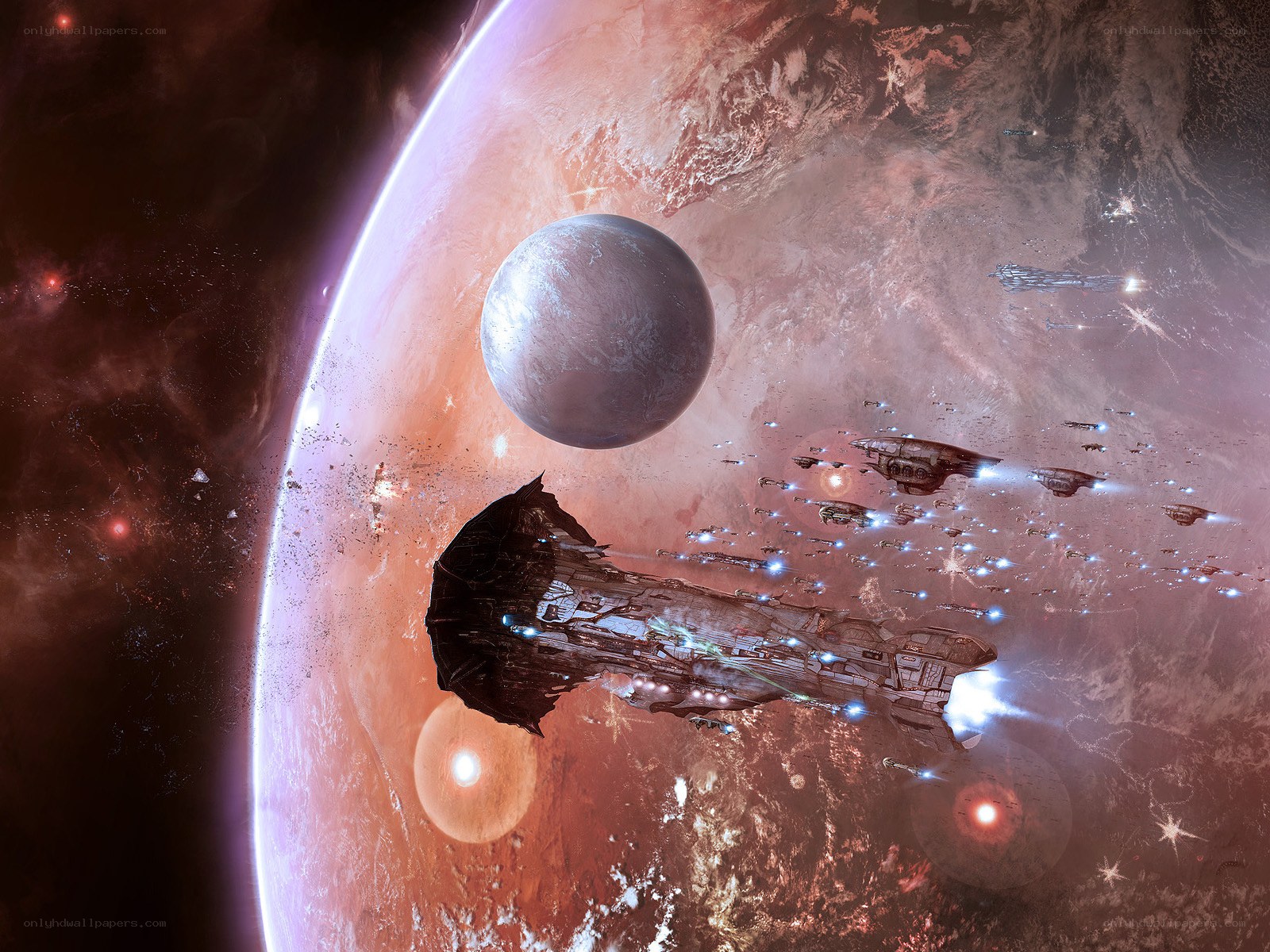 Spaceship fleet near alien planet