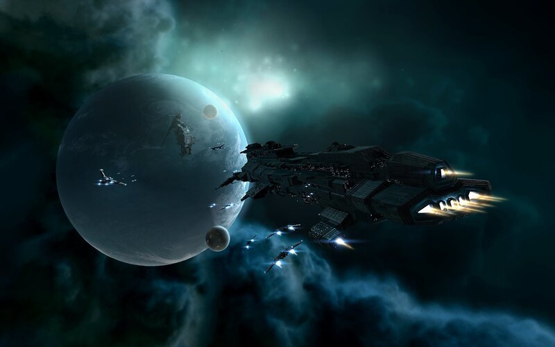 Spaceship fleet near planet