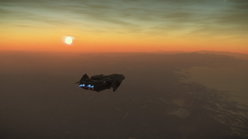 Spaceship Flying over Planet — Orange, Serene