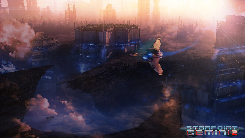Spaceship Flying over Ruins — Orange