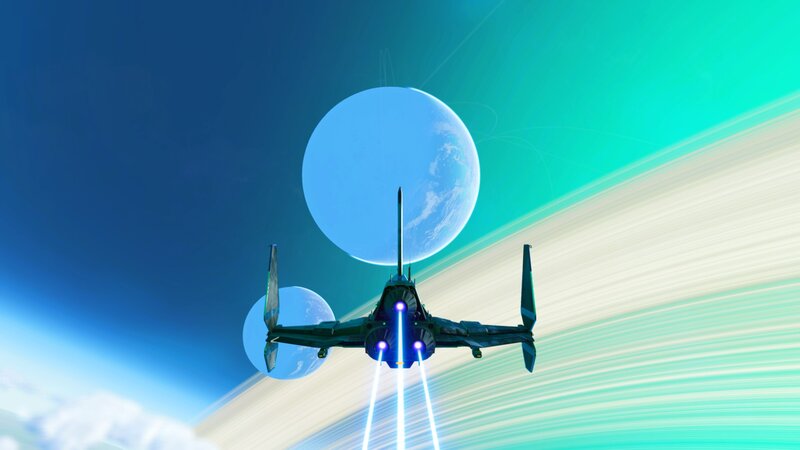 Spaceship Flying Past Planets — Blue
