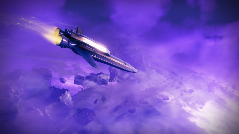 Spaceship Flying Through Asteroid Field