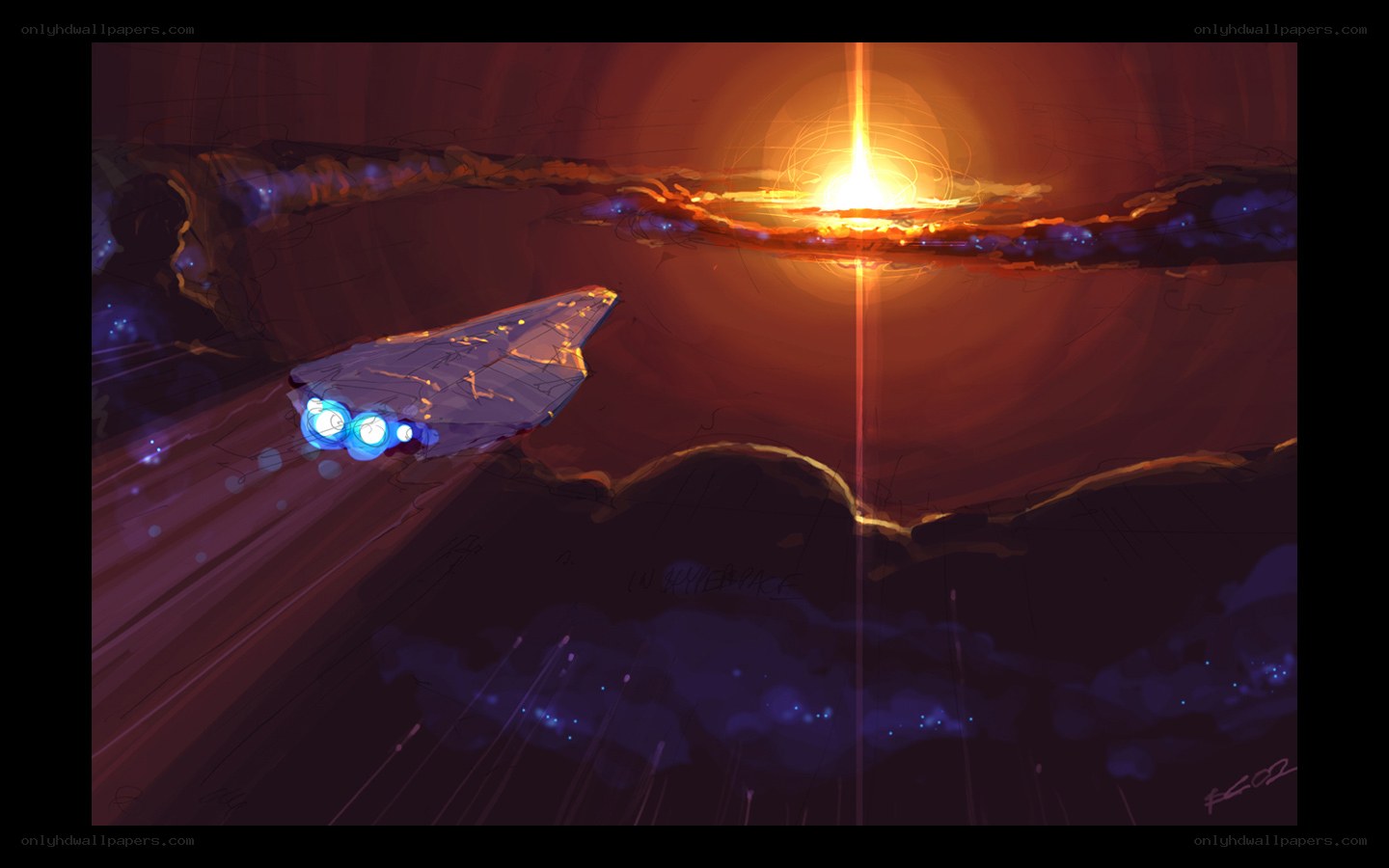 spaceship flying through canyon