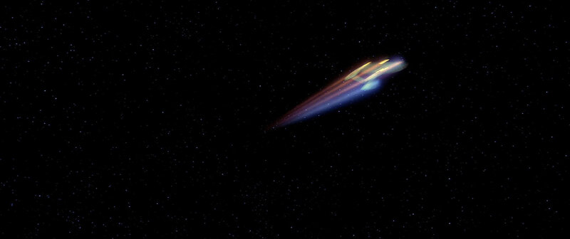spaceship flying through space