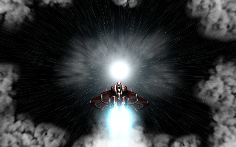 spaceship flying through space