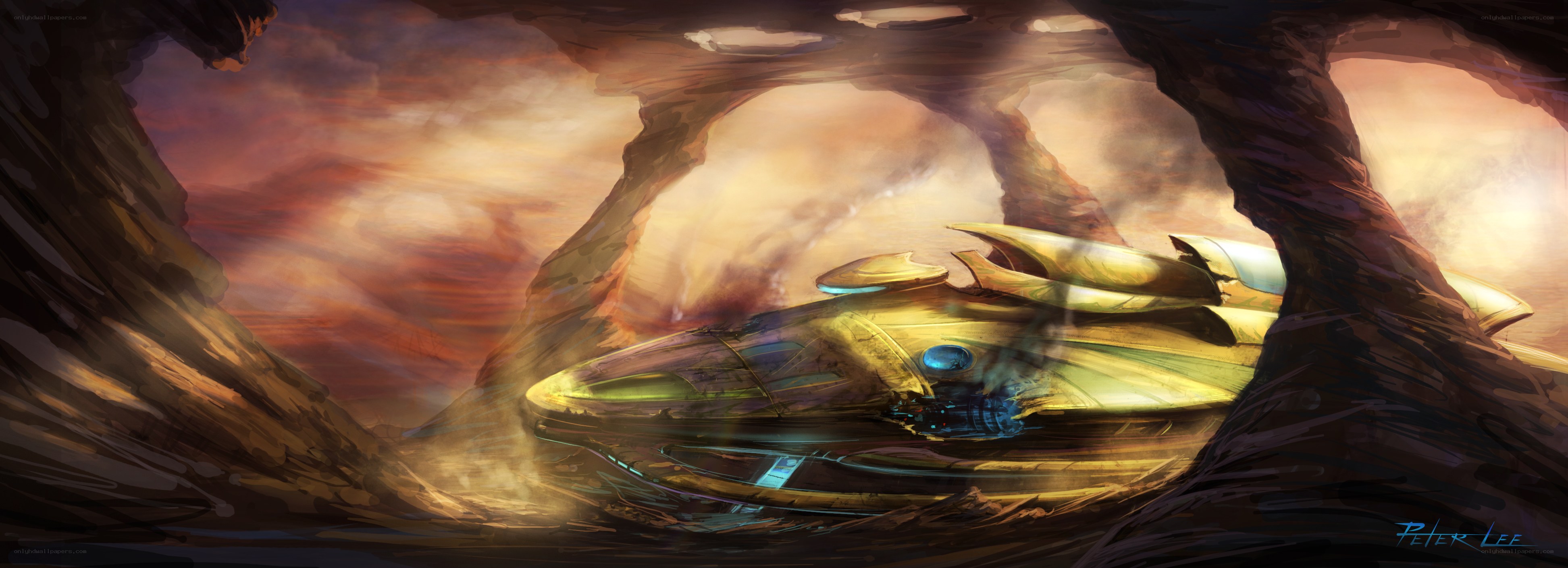 Spaceship in a canyon