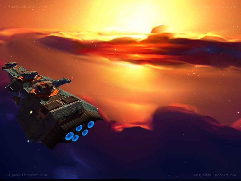 Spaceship in a colorful nebula
