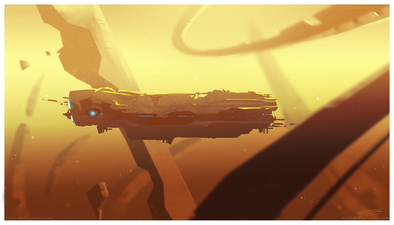 spaceship in a debris field