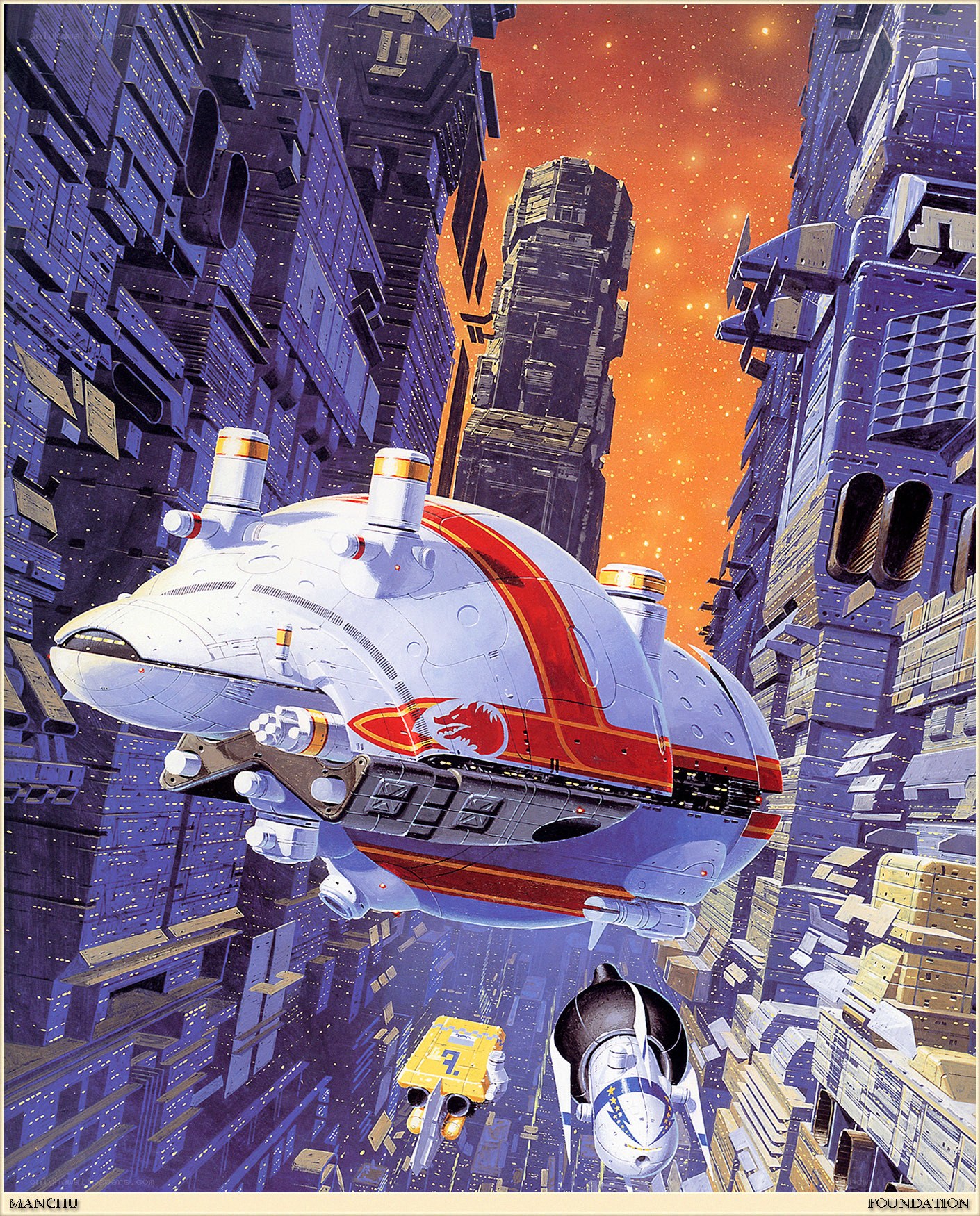 Spaceship in a futuristic city