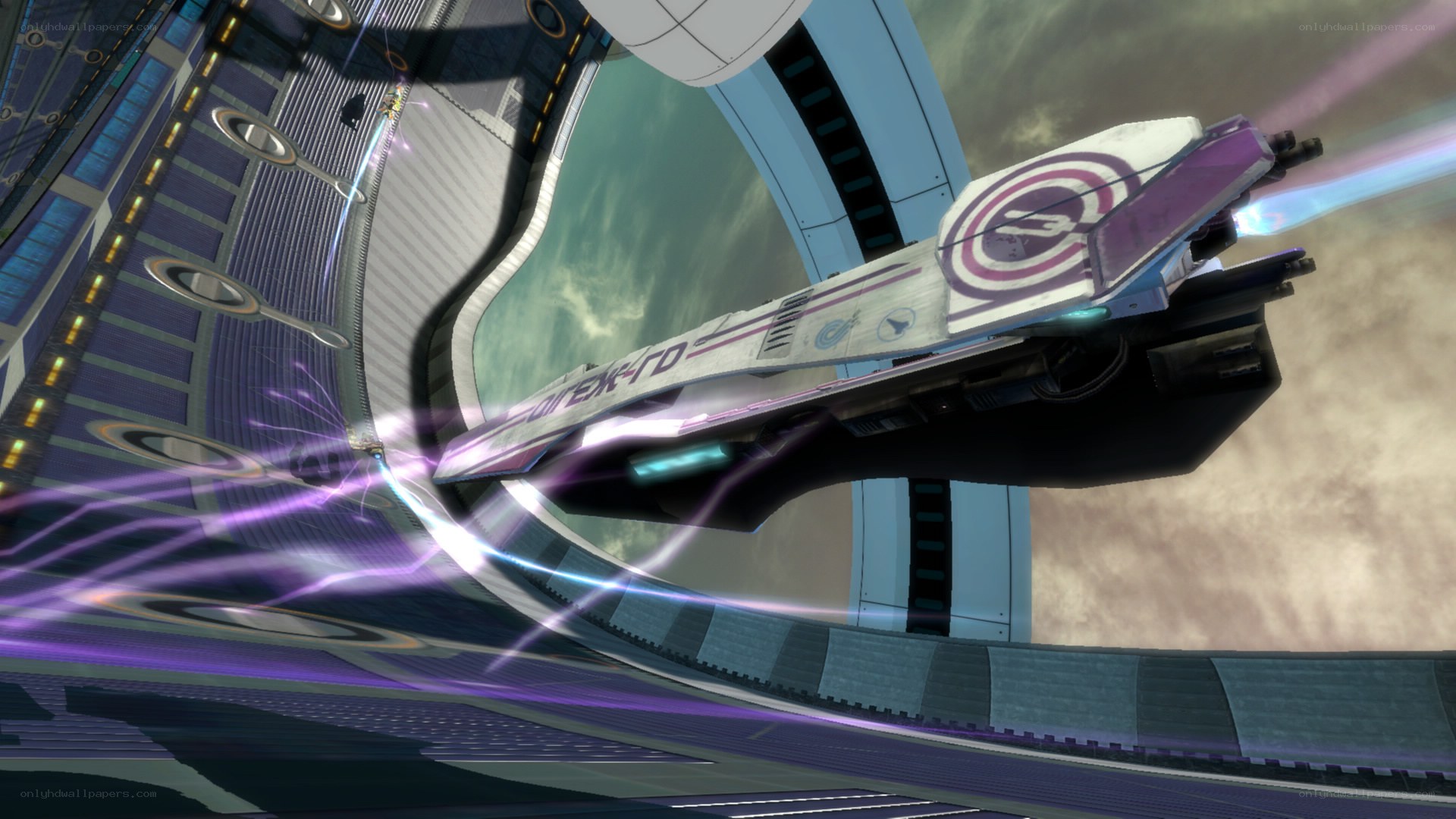 spaceship in a futuristic ring
