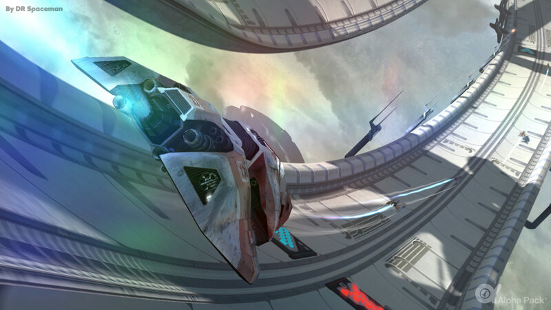 Spaceship in a futuristic tunnel