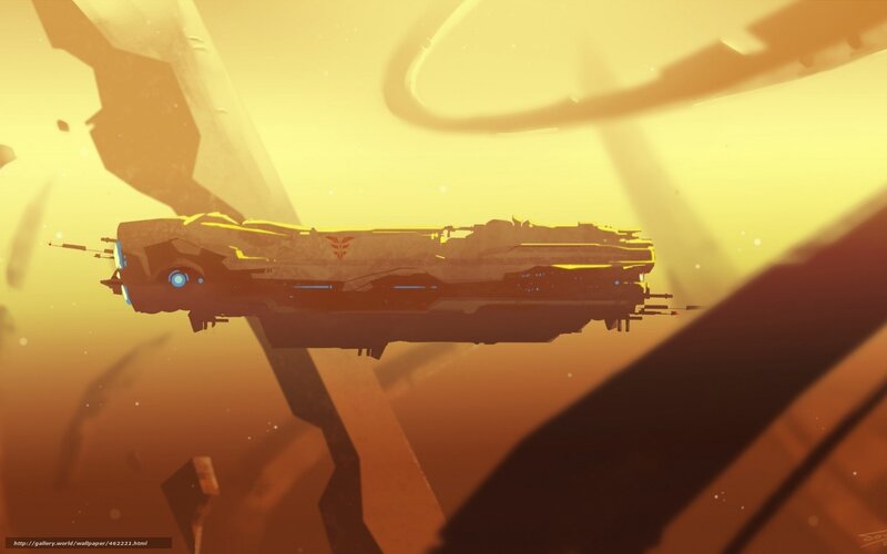 Spaceship in a golden haze