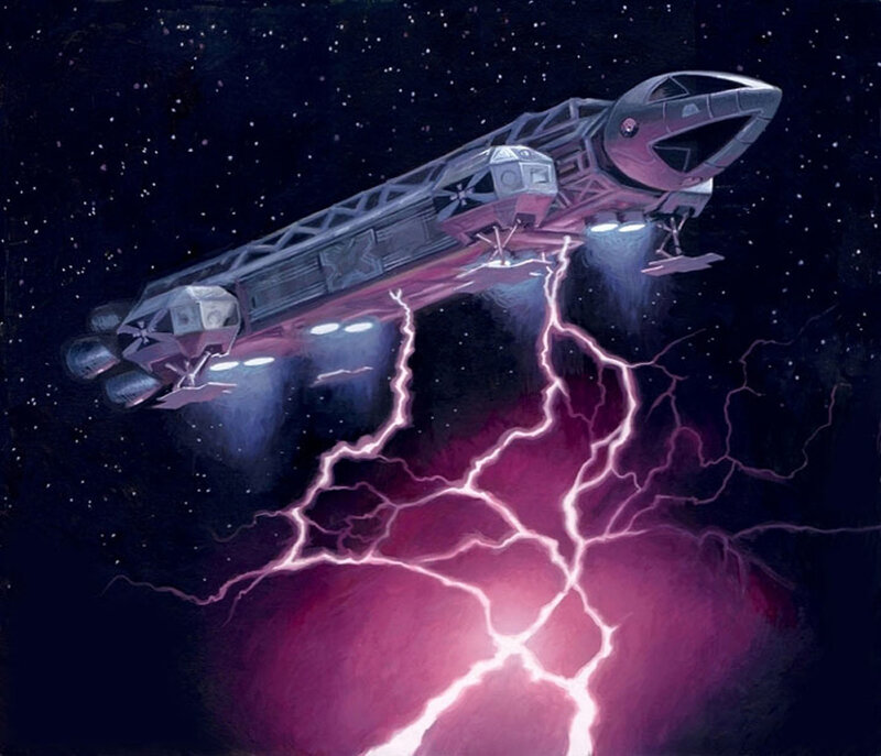 Spaceship in a lightning storm