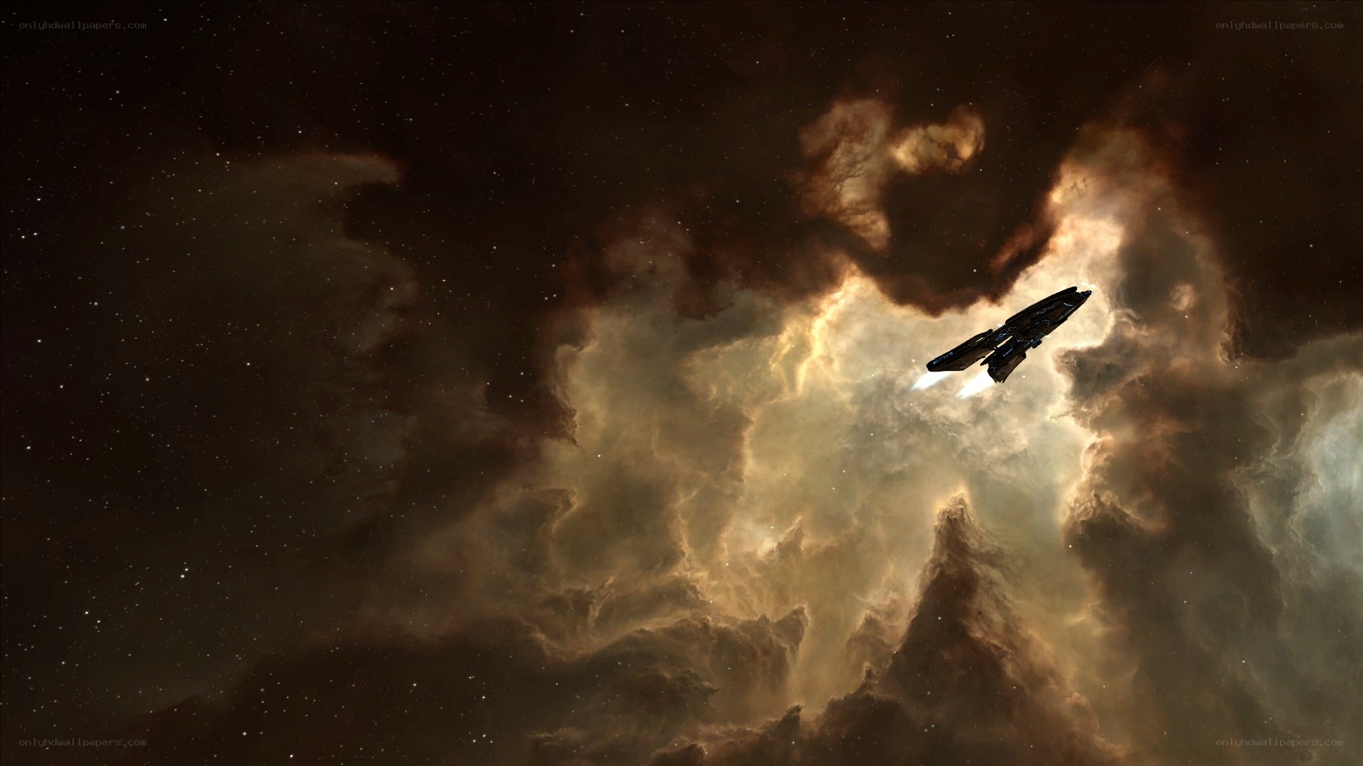 spaceship in a nebula