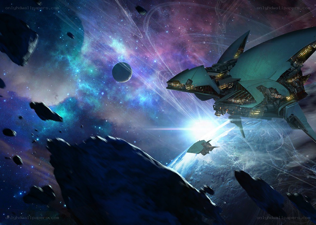 Spaceship in a nebula