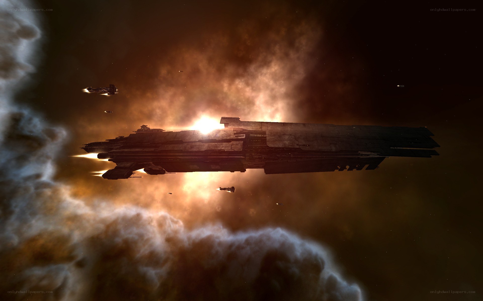 Spaceship in a nebula