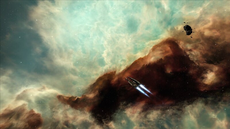 Spaceship in a nebula