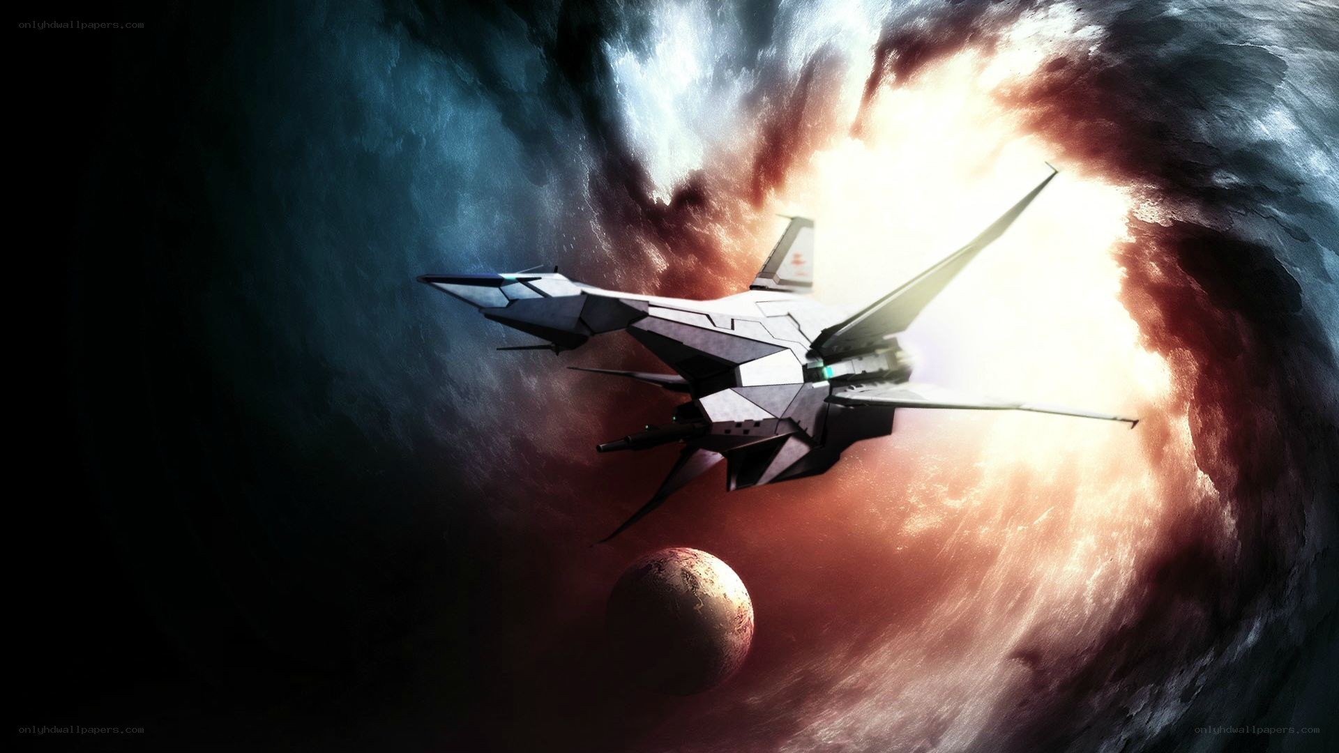 spaceship in a nebula