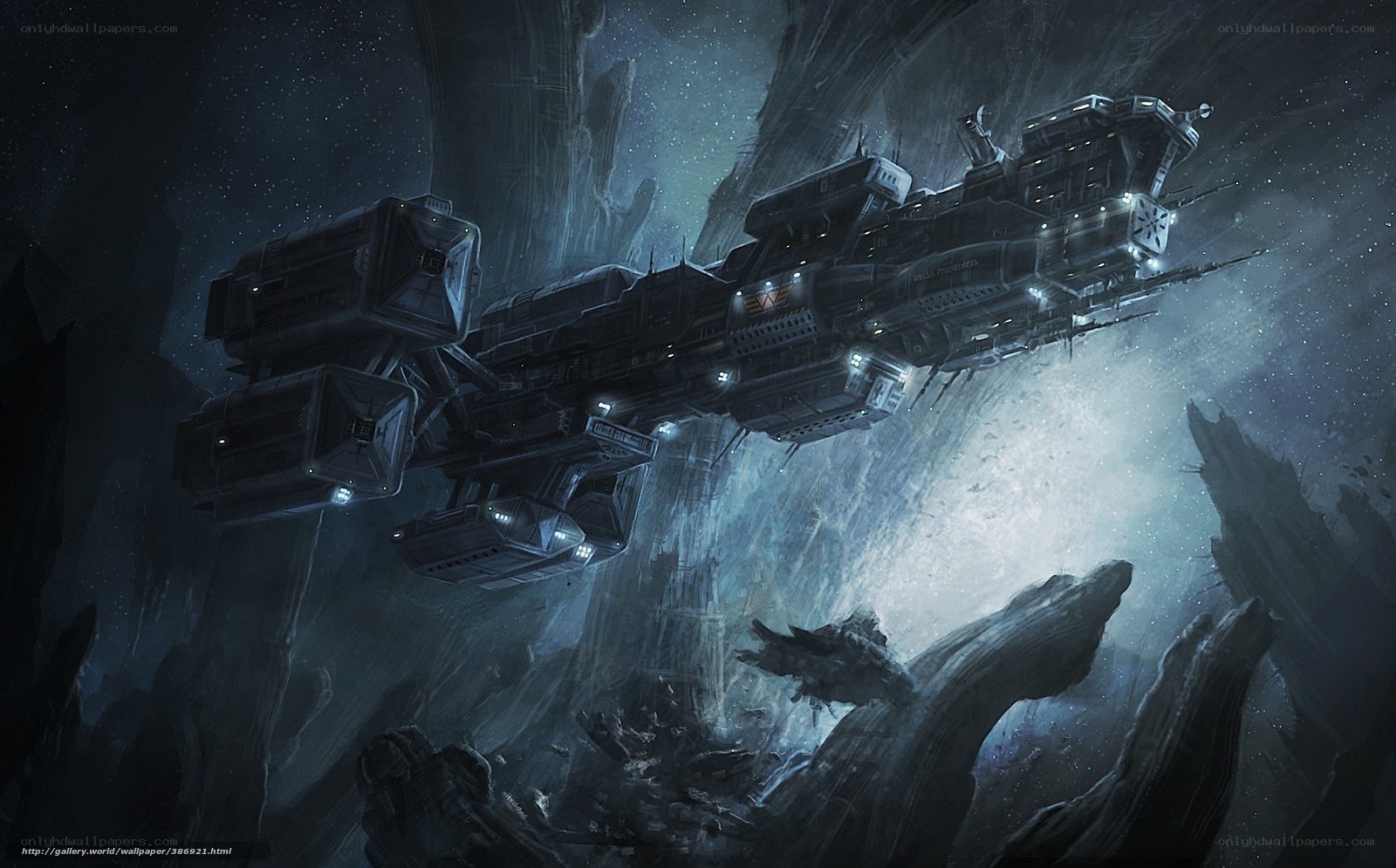 Spaceship in a rocky canyon