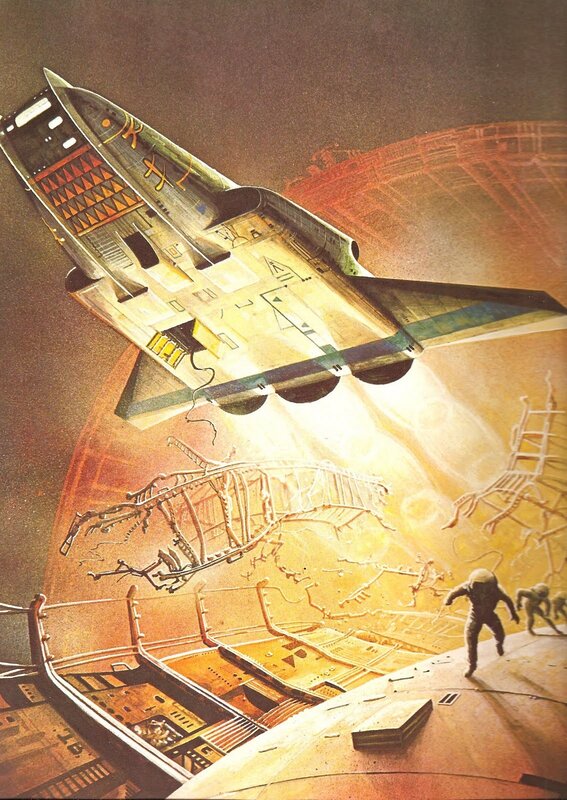 Spaceship in a ruined city