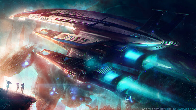 Spaceship in a sci-fi landscape